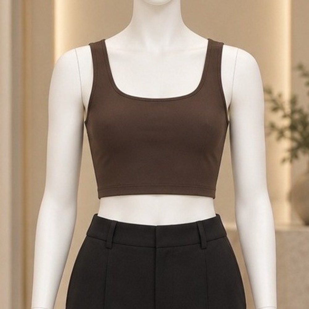 Adanola Womens Tank Top Brown Square Neck Activewear Cropped 3XL